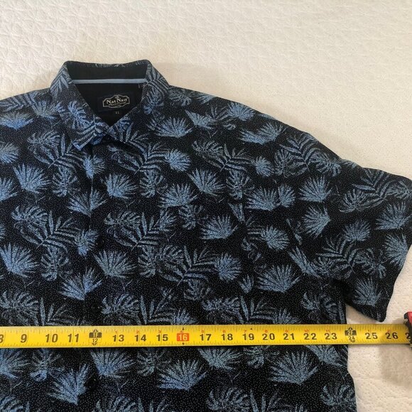 Nat Nast Hawaiian Shirt Mens Size XL Silk Blend Blue Tropical Leaves - Picture 6 of 8
